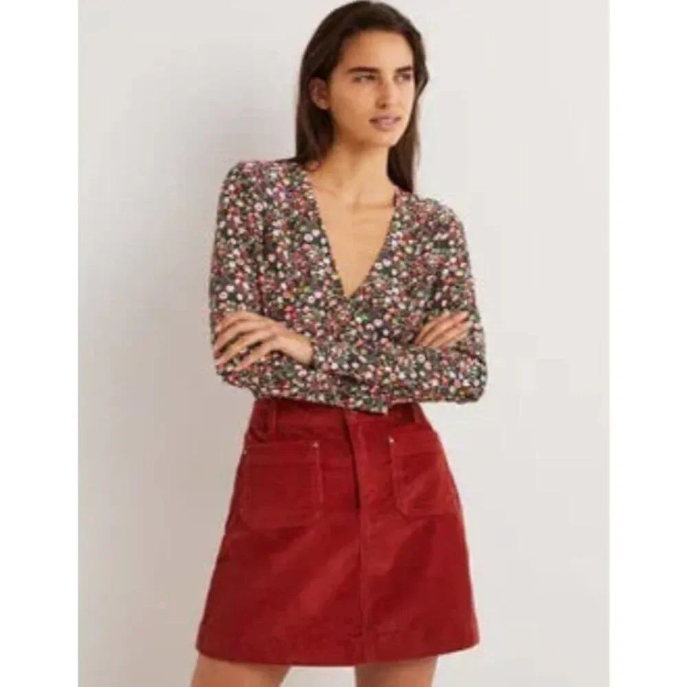 Boden Womens Blouse Top UK 14 US 10 Multicolor Ditsy Floral V-neck T1177 NWT